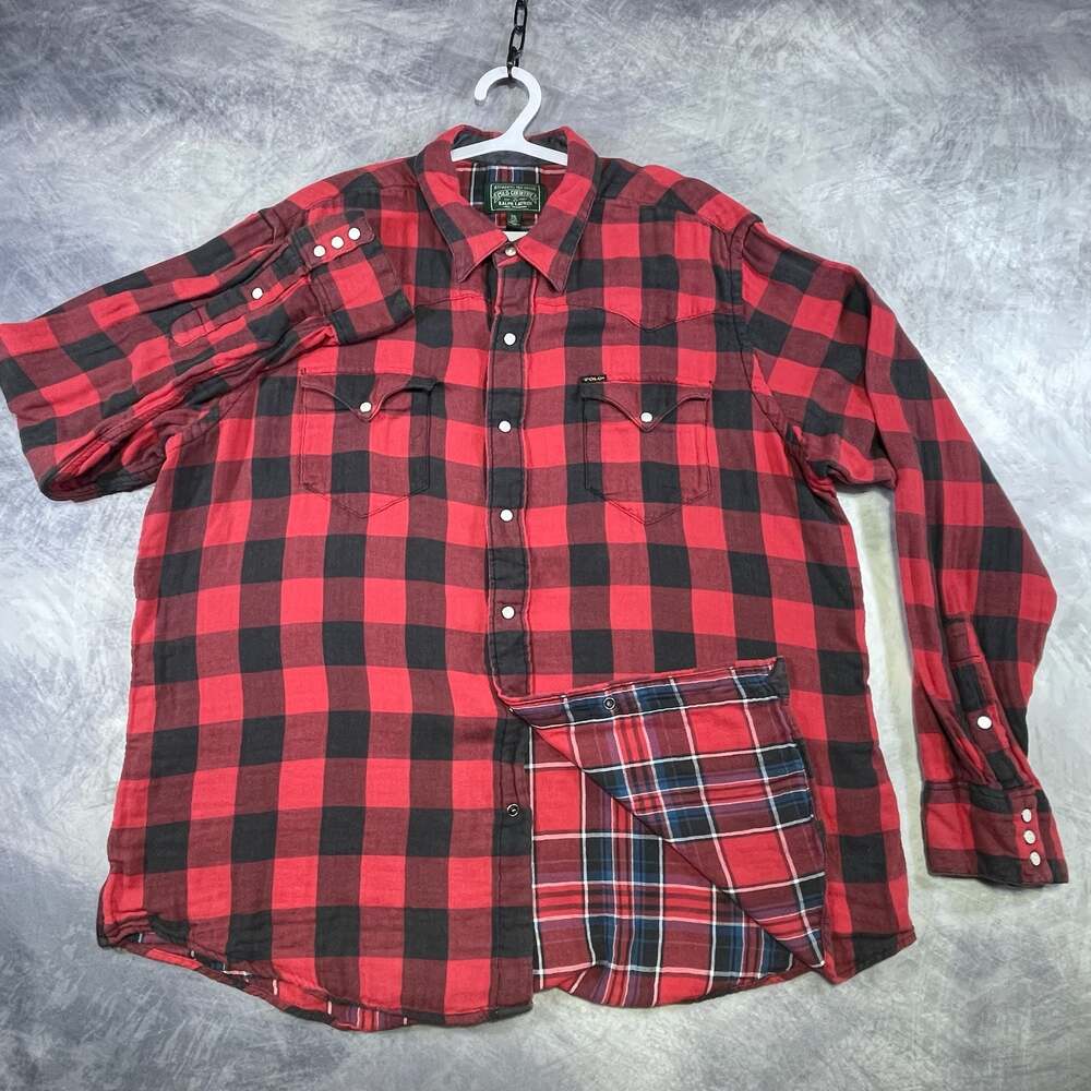 Polo Country Ralph Lauren Men's XXL Buffalo Plaid Pearl Snap Western Shirt